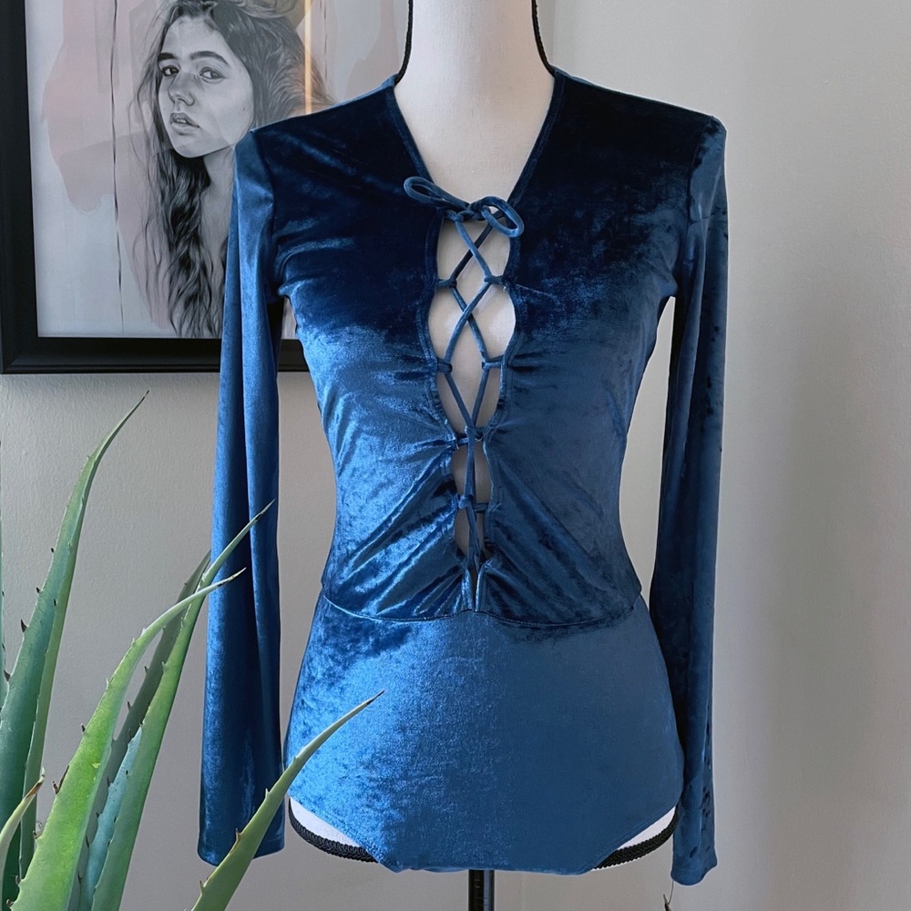 Reformation Velvet “Avalon” Bodysuit in Ursula